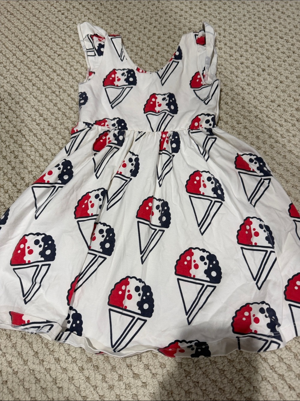 White Kids Snow Cone Print Dress with Red & Navy Accents